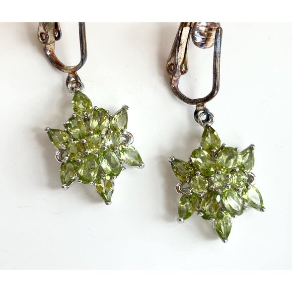 STAUER Signed Peridot Sterling Silver Star Shaped Vintage Clip On Earrings - Picture 1 of 10